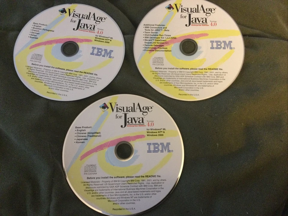 Visual Age for Java Enterprise Edition v4.0 IBM 3CDs for Windows 98 NT & 2000 - Image 1 of 1