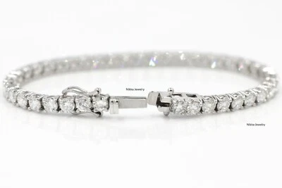 Brazalete Tenis Diamante Corte Redondo Natural 5.81 CTW Oro Blanco 18K 7 Pulgadas Foto 1 de 4