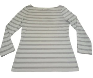 Banana Republic White Gray Striped Round Kneck Long Sleeve Womens Small Shimmery - Picture 1 of 10