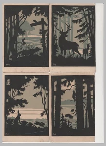 Hugo Prahl  6 Künstlerkarten Scherenschnitte Im Wald .... Horns Künstlerkarten - Bild 1 von 4