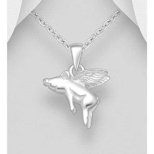 Sterling Silver Flying Pig Pendant and Necklace - Picture 1 of 1