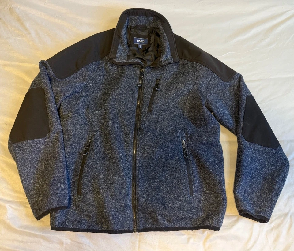 Mens Large Izod Zip Up Jacket Navy Thick Excellent Quality Great Condition - Image 1 of 4