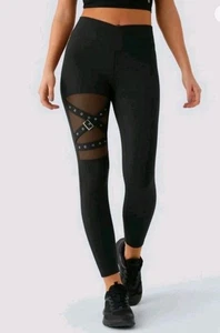 Halara Yoga-Leggings hoch tailliert Crossover dekorativ Netzschnalle SCHWARZ LARGE - Bild 1 von 9