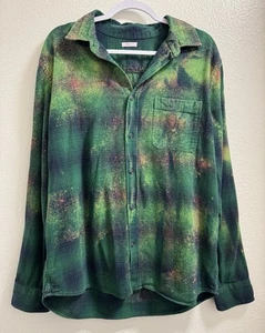 Camicia di flanella con bottoni a quadri sgusciata manica lunga tasca colorata uomo grande - Foto 1 di 9