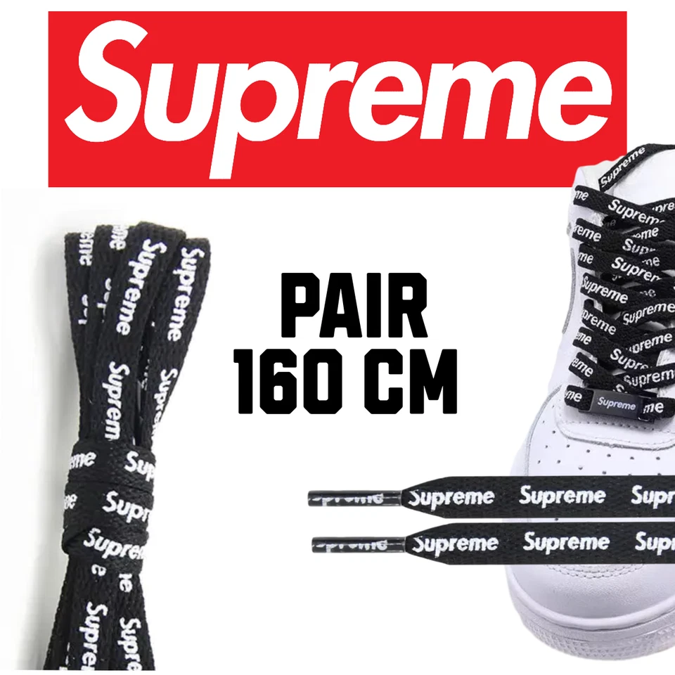 Cordones para zapatos Supreme negros AF1 160 cm 63 pulgadas Foto 1 de 1
