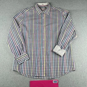 BUGATCHI UOMO Shirt XL Shaped Fit Colorful Plaid Flip Cuff Button Up Long Sleeve - Picture 1 of 12