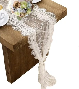 White Lace Table Runner 14x120 Inch Boho Wedding Bridal Shower Decor - Picture 1 of 7