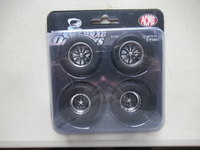 DRAG OUTLAWS SET RACING RUBBER TIRES WHEELS VINTAGE RACING 1:18 ACME A1801215W - Image 1 of 4