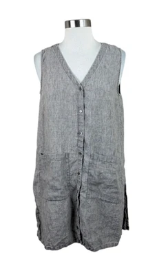 Eileen Fisher Neutral Brown Button Linen Vest Jumper Pockets Size M Lagenlook - Image 1 of 4