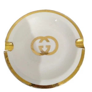 GUCCI Aschenbecher ineinandergreifend G Goldrand weiß rund Schale Teller Italy - Bild 1 von 6