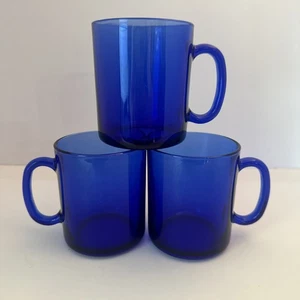 Set of 3 Vintage Arcoroc France Cobalt Blue Glass Coffee Cups Mugs - Picture 1 of 8