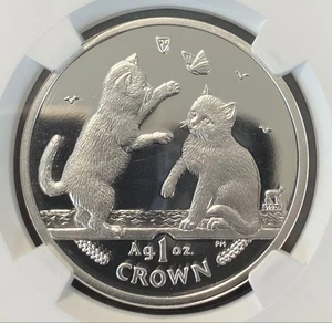 2004 Isle of Man Tonkinese Cat 1 Crown Silver Coin NGC PF68 UC - Picture 1 of 11