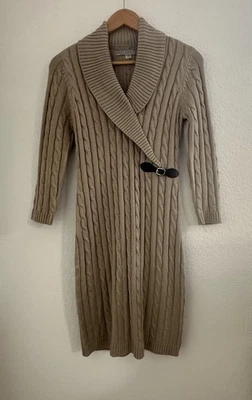 Vestido Suéter Marc New York Para Mujer Pequeño Tejido con Cable Cinturón Chal Cuello Pullover Foto 1 de 4