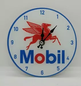 MOBIL 17 CM GLASS CLOCK COLLECTABLE MAN CAVE GARAGE SHED HOME DECOR - Foto 1 di 6