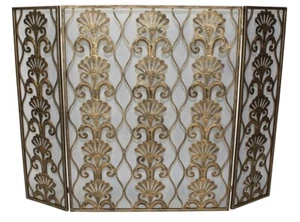 Light Burnished Gold Shell Accent Fire Screen-48'' X 35''H - Picture 1 of 1
