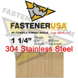 1 1/4" 16 Gauge 304 Stainless Steel Straight Finish Nails 16 ga (625 ct) - Imagen 1 de 1