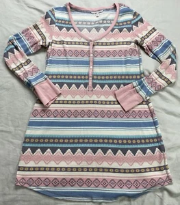Victorias Secret Sleep Shirt Nightgown Sz Large Thermal Nordic Henley Pink Blue - Picture 1 of 12