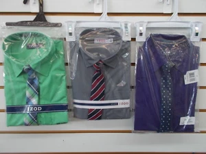 Boys Izod $30 Gray or Purple Dress Shirts w/ Clip-On Ties Sizes 8 & 16 - Picture 1 of 5