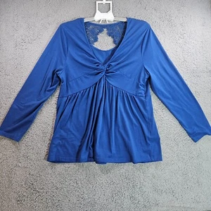 Shein Top Blouse Womens 2XL Long Sleeve Lace Back Blue Stretch - 2XL - Picture 1 of 13