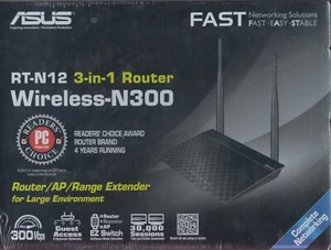 ASUS Wireless-N300 Up to 300Mbps Router with 2T2R MIMO RT-N12 New open box - Picture 1 of 9