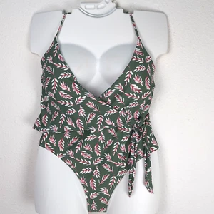 Costume da bagno intero Cupshe 1x 16W-18W verde floreale stile avvolgente tracolla posteriore - Foto 1 di 13