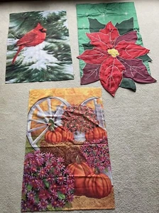 Lot Of 3 Large Yard Garden Flags Thanksgiving Christmas Holiday - Picture 1 of 8