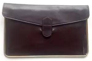 Leather Calfskin Envelope Clutch Purse Bag in Brass Frame - Picture 1 of 12