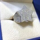 2 Ct Real Moissanite Pinky Men's STAR Ring 14K White Gold Plated 925 Silver