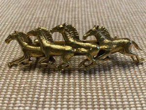 Gold Tone Women’s Hair Barrette 4 Running Horses 3.5” - Picture 1 of 6