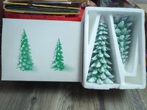 DEPT 56 WINTERGREEN PINES SET OF 2 GLITTERY SNOW COVERED TREES UNIQUE COLOR NIB - Picture 1 of 16