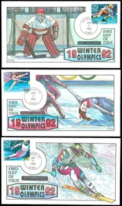 1993 COLLINS HAND PAINTED FDC, Set/5, 1992 Winter Olympic Sports, Sc. #2611-15! - Picture 1 of 2
