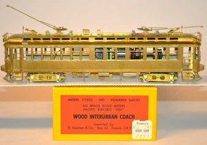 HO Brass Pacific Electric 1032 Wood Trolley Coach Suydam /Orion 1972 XLNT - Picture 1 of 12