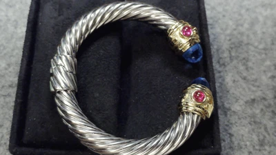 $2300 DAVID YURMAN 14K SS BLUE TOPAZ TOURMALINE PERIDOT RENAISSANCE BRACELET - Image 1 of 4