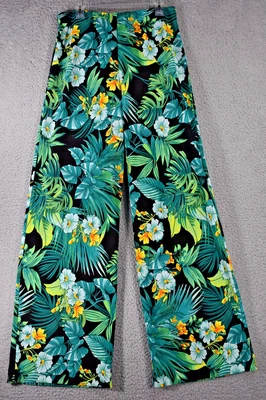 Boston Proper Wide Leg Pants Womens Small Floral Print Tropical Green Yellow - Image 1 of 4