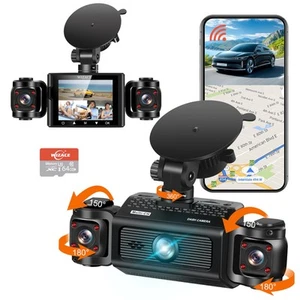 Cámara de coche WiFi FHD 2K de 3 canales con tarjeta de 64 GB, 270° frontal - Imagen 1 de 5