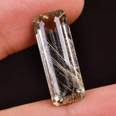 Natural Golden Rutile Quartz  radiant Shape cut Gemstone 12 Ct 10X23X6 MM - Image 1 of 4