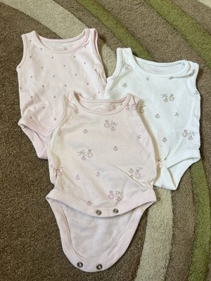Set Of Three Bodysuits / Vests Next - First Size - New Without Tags - Pink White - Image 1 of 3