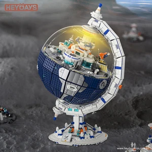 Futuristic Rotating Globe Building Blocks Set with LED Light & Transparent Dome - Picture 1 of 8