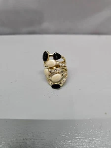 Gold tone black and cream statement ring multi stone fashion ring - Picture 1 of 5