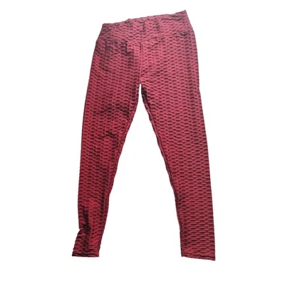 Leggings Borgoña Tik Tok Acanalados Levantamiento de Glúteos Texturizados Cintura Alta Pantalones Plus 2XL Foto 1 de 4