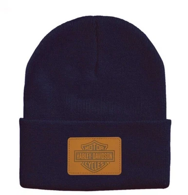 Harley Davidson Men's Embossed B&S Logo Patch Cuffed Beanie Hat Navy 5029019803 - Image 1 of 2
