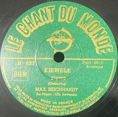 Yiddish Jewish 78 RPM-Max Reichhardt-kiewele / Kolomeier badchen- Made in France - Image 1 of 2
