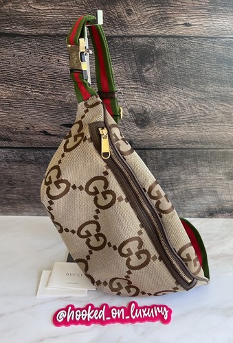 Autentico marsupio Gucci GG Jumbo Monogram tela e Jaquard Bumbag cintura