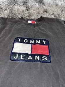 Vtg 90s Tommy Hilfiger Tommy Jeans Big Flag Spell Out Distressed T Shirt M/L - Picture 1 of 9