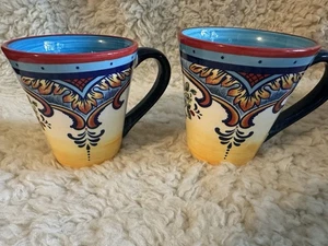 Euro Ceramica Zanzíbar 2 tazas pintadas a mano taza colorida usada en excelente estado - Imagen 1 de 10