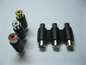6 pcs Nickel Plated 3 RCA Female Jack to 3 RCA Female Jack 3 Color Connector - Picture 1 of 2