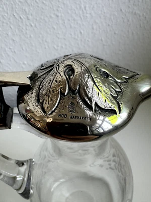 Glas Karaffe mit 800er Silber-Deckel Design Luxus Weinkaraffe Weinkrug - Bild 1 von 4