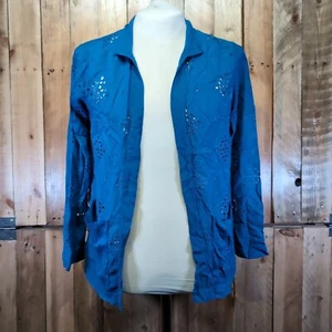 Blusa Camisa Abierta Toast Mujer Azul Estampado Geométrico Encaje Talla 6 - Imagen 1 de 7