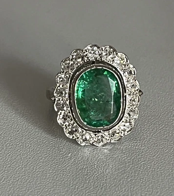 6276- Anillo Flor Platino Oro Gris Esmeralda Diamantes - Imagen 1 de 4