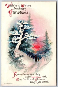 Ellen H Clapsaddle Christmas~Icy Etched Tree Stands Out Against Sunset~Emb~IAPC - Picture 1 of 2